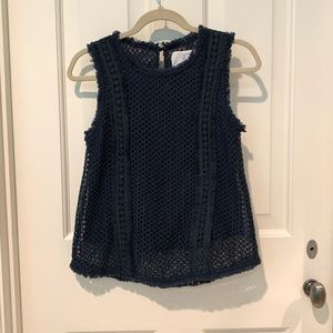 J. O. A. navy crochet sleeveless top. Size Small.